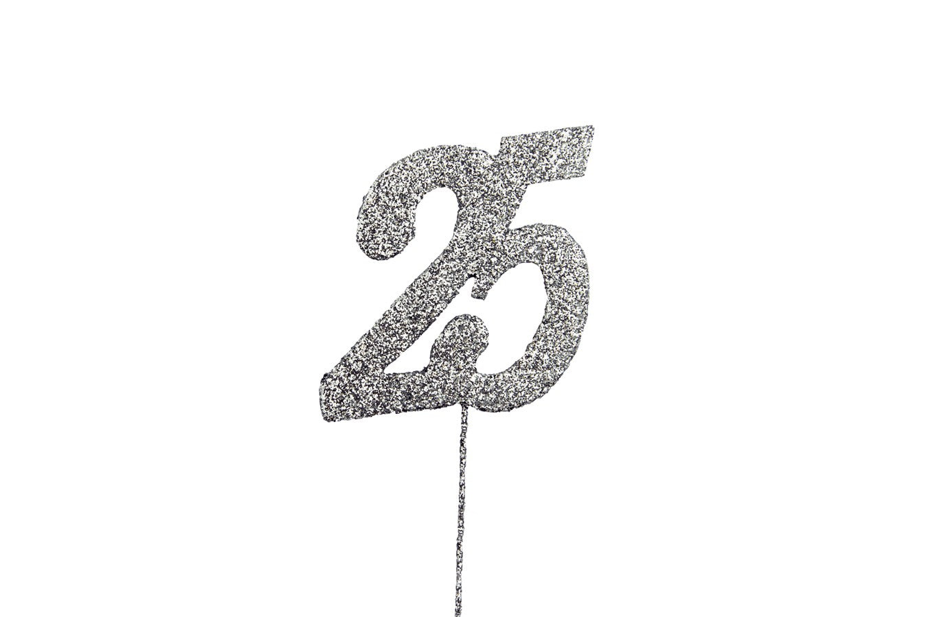 Glitter Number on Stem Instant Cake Topper - 25 Silver - The Cooks Cupboard Ltd