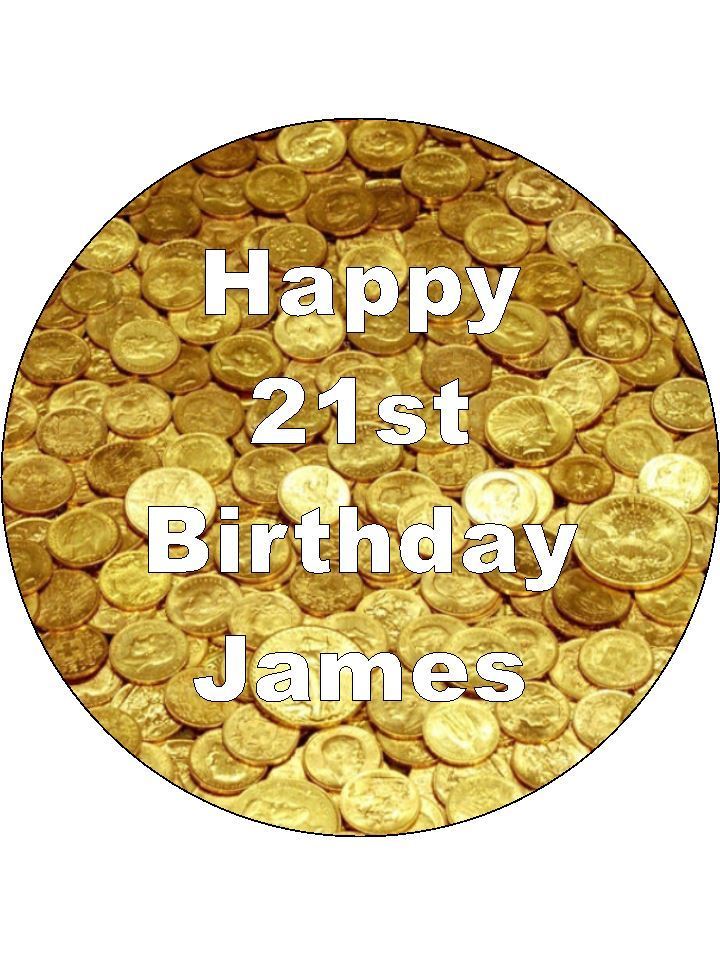 Gold Coins Money Flush  Personalised Edible Cake Topper Round Icing Sheet - The Cooks Cupboard Ltd