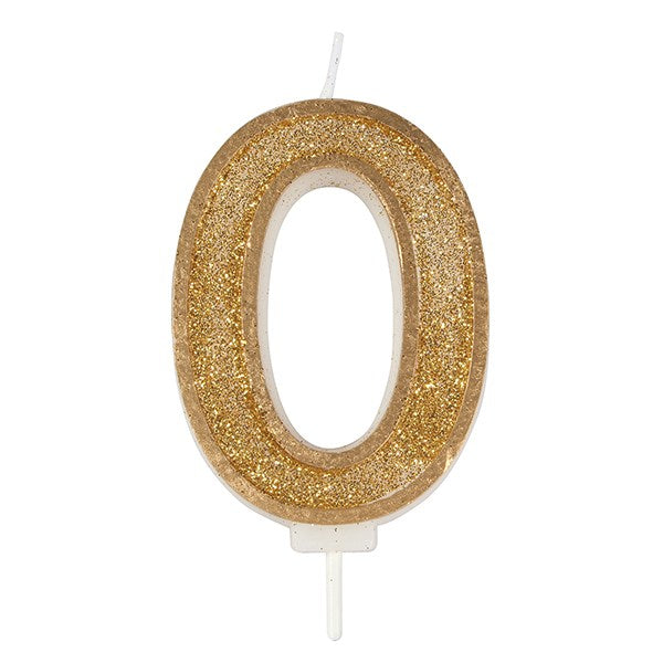 Gold Sparkle Numeral Candle - Number 0 - 70mm - The Cooks Cupboard Ltd