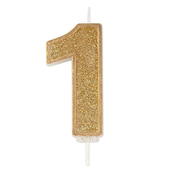 Gold Sparkle Numeral Candle - Number 1 - 70mm - The Cooks Cupboard Ltd