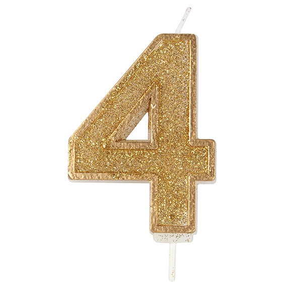 Gold Sparkle Numeral Candle - Number 4 - 70mm - The Cooks Cupboard Ltd