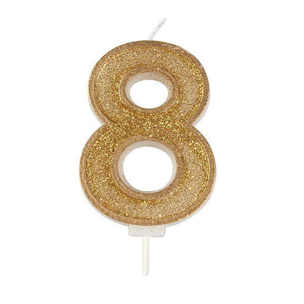 Gold Sparkle Numeral Candle - Number 8 - 70mm - The Cooks Cupboard Ltd