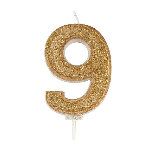 Gold Sparkle Numeral Candle - Number 9 - 70mm - The Cooks Cupboard Ltd
