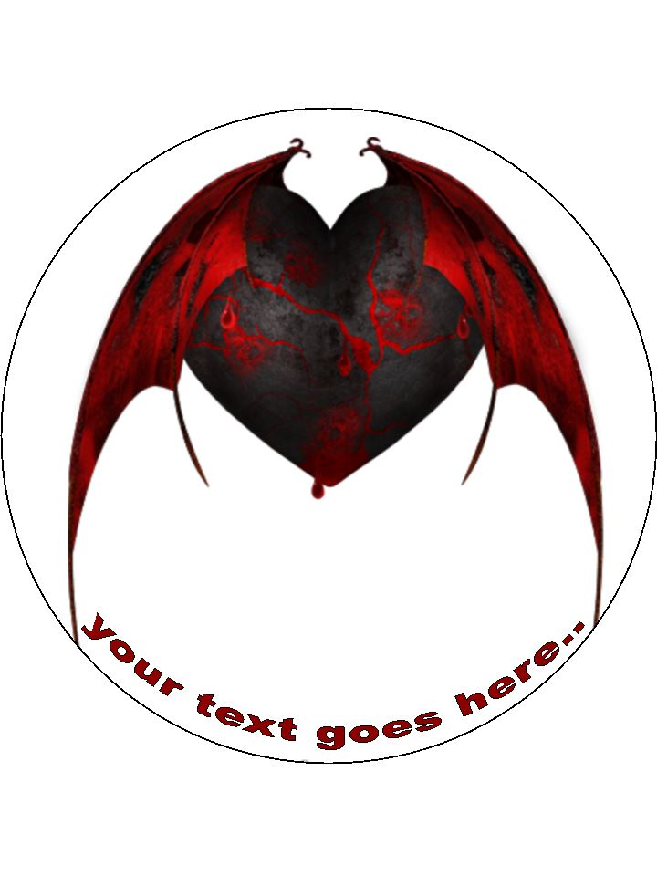 Gothic Winged Heart Red Personalised Edible Cake Topper Round Icing Sheet - The Cooks Cupboard Ltd