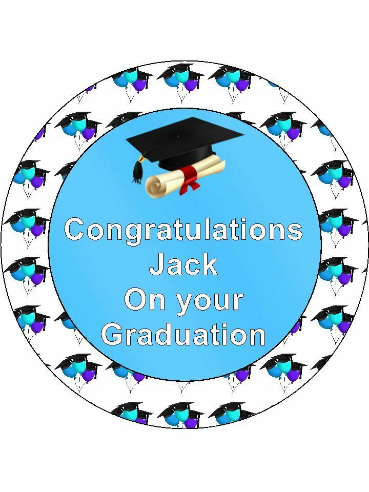 Graduation blue balloons Personalised Edible Cake Topper Round Icing Sheet - The Cooks Cupboard Ltd
