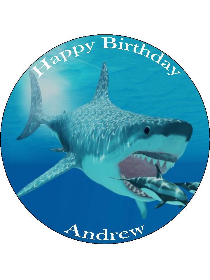 Great white shark sea animal Personalised Edible Cake Topper Round Icing Sheet - The Cooks Cupboard Ltd