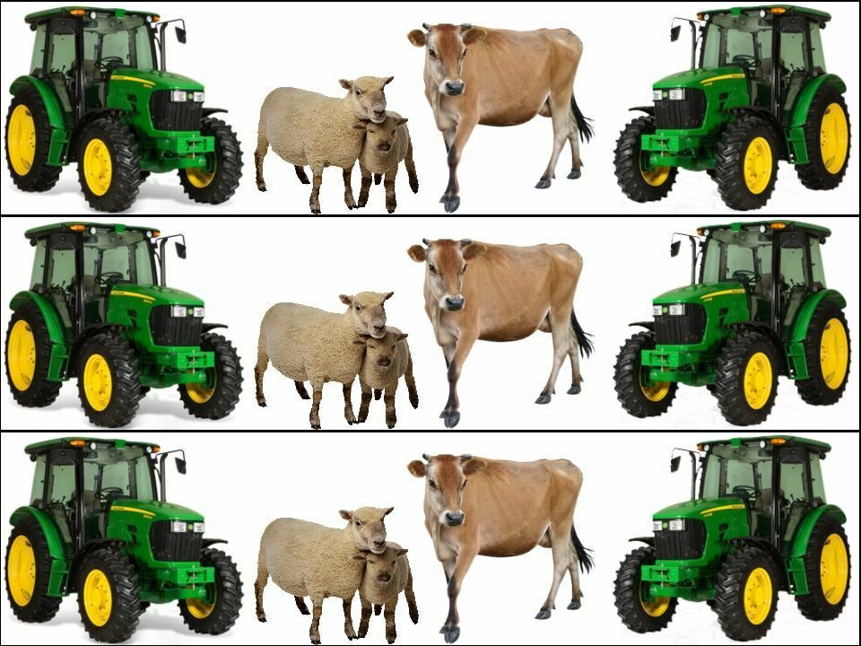 Green Farm Animal Tractor Ribbon Border Edible Printed Icing Sheet
