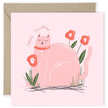 Greeting Card with Envelope - You're Puurrfect Pink Themed Cat Design