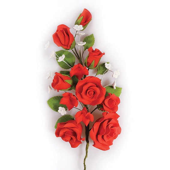 Gum Paste Floral Spray Red Rose 170mm - The Cooks Cupboard Ltd