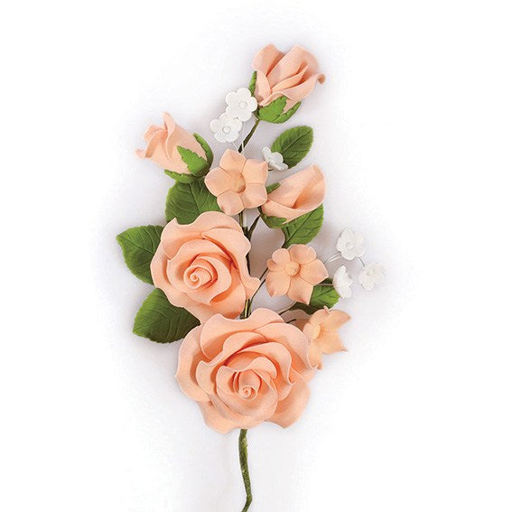 Gum Paste Spray Peach Decorative Floral Flower Decoration 145mm - The Cooks Cupboard Ltd