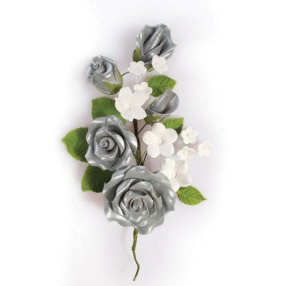 Gum Paste Spray Silver Decorative Floral Flower Rose Arrangement 145mm - The Cooks Cupboard Ltd