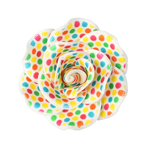 Gumpaste Rose Cake Decoration Colourful Multicoloured Spot 90mm - The Cooks Cupboard Ltd