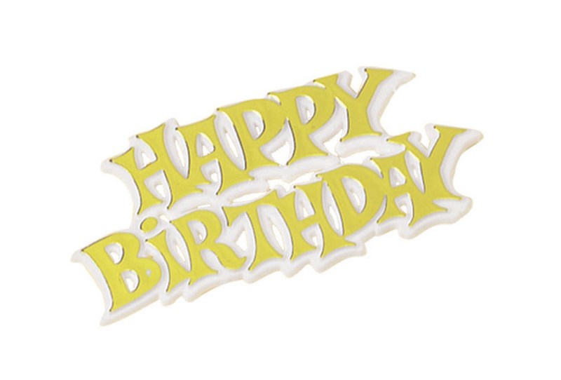 Happy Birthday Gold and White Celebration Cake Motto Decoration 