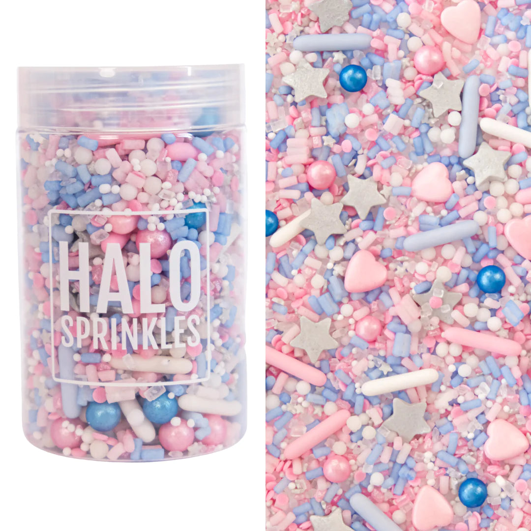 Halo Sprinkles - Luxury Edible Sprinkle Blend - Glass Slipper - Pink, Blue, White, Silver