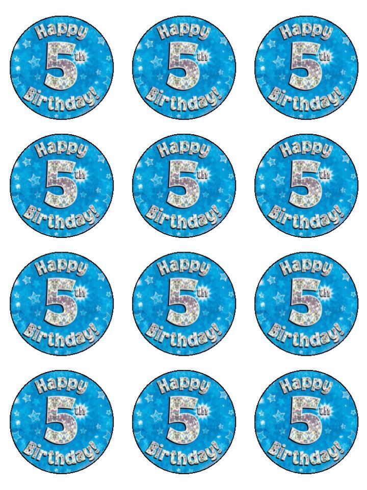 Happy 5th Birthday Age 5 Theme Birthday Edible Printed Cupcake Toppers Icing Sheet of 12 Toppers