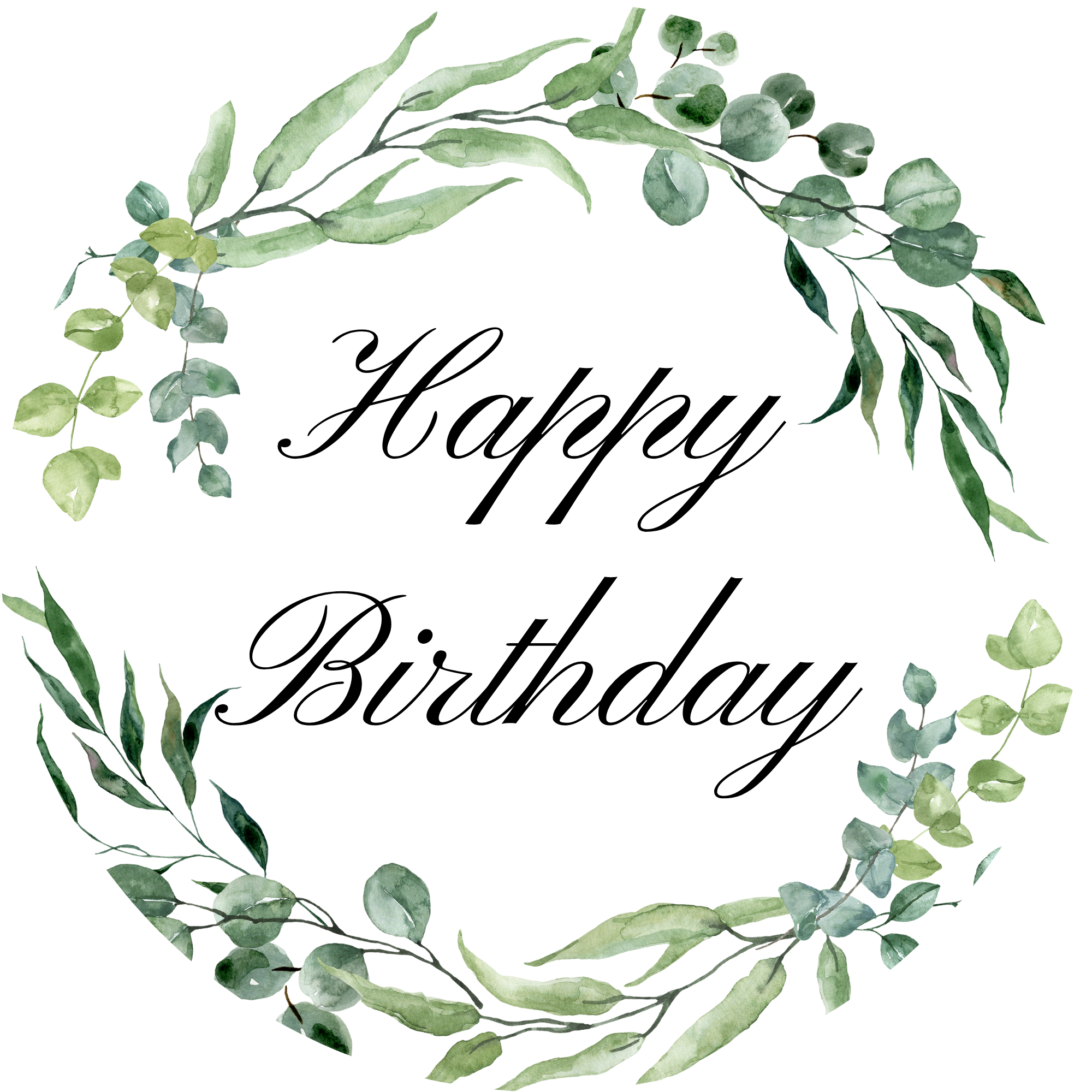 Happy Birthday Eucalyptus Foliage Greenery Edible Printed Cupcake Toppers Icing Sheet of 12 Toppers