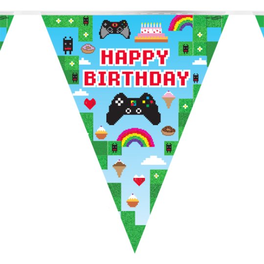 Happy Birthday Gaming Controllers Decorative Party Bunting - 3.9m