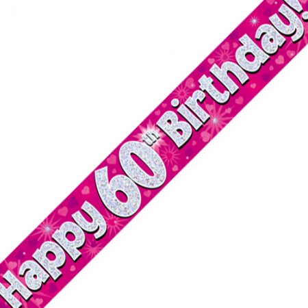 Happy 60th Birthday 60 Pink Banner - 2.7m - The Cooks Cupboard Ltd