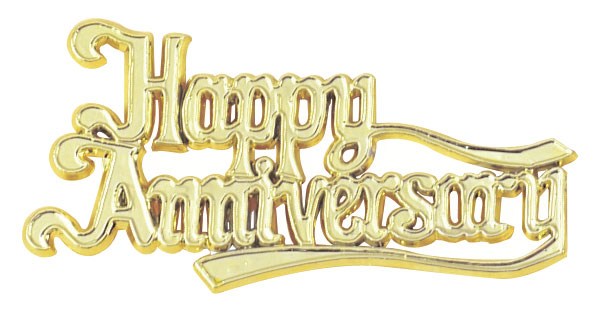 Happy Anniversary Gold Coloured Plastic Cake Topper Motto - The Cooks Cupboard Ltd