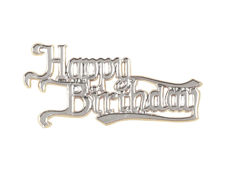 Happy Birthday Silver Colour Motto Cake Decoration - The Cooks Cupboard Ltd