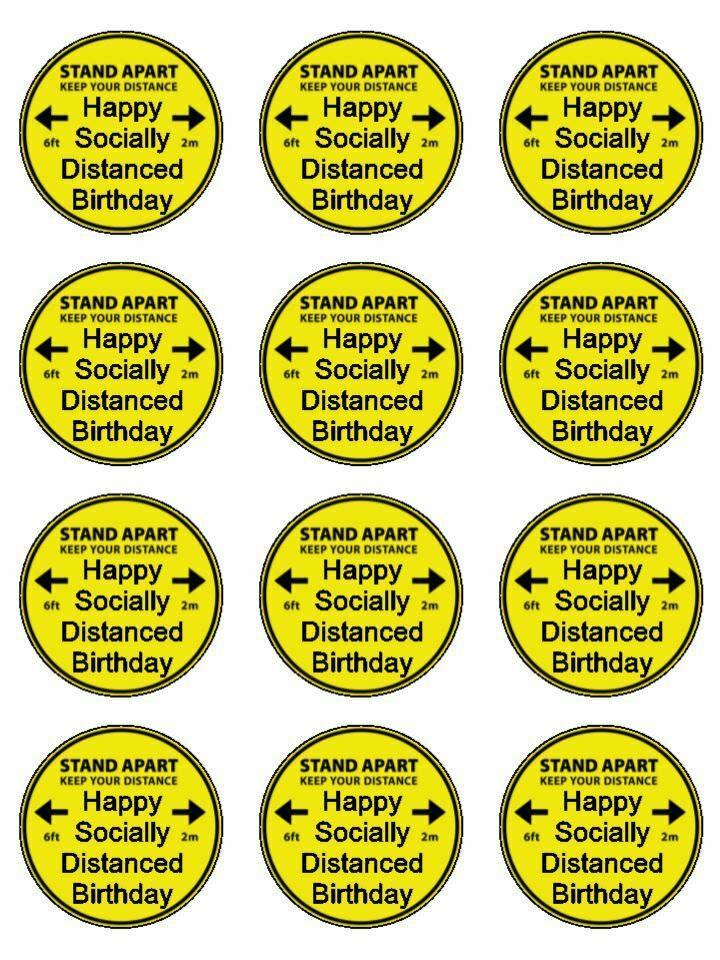 Happy lockdown birthday Socially Distanced Edible Printed CupCake Toppers Icing Sheet of 12 Toppers - The Cooks Cupboard Ltd