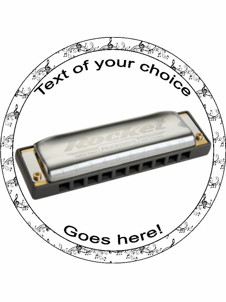 Harmonica music instrument Personalised Edible Cake Topper Round Icing Sheet - The Cooks Cupboard Ltd