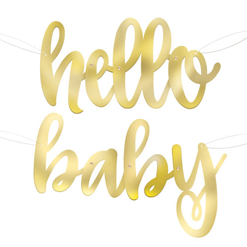 Hello Baby Gold Foil Script Banner - 1.06m - The Cooks Cupboard Ltd