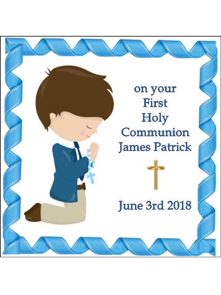 Holy Communion Boy Religious Personalised Edible Cake Topper Square Icing Sheet - The Cooks Cupboard Ltd