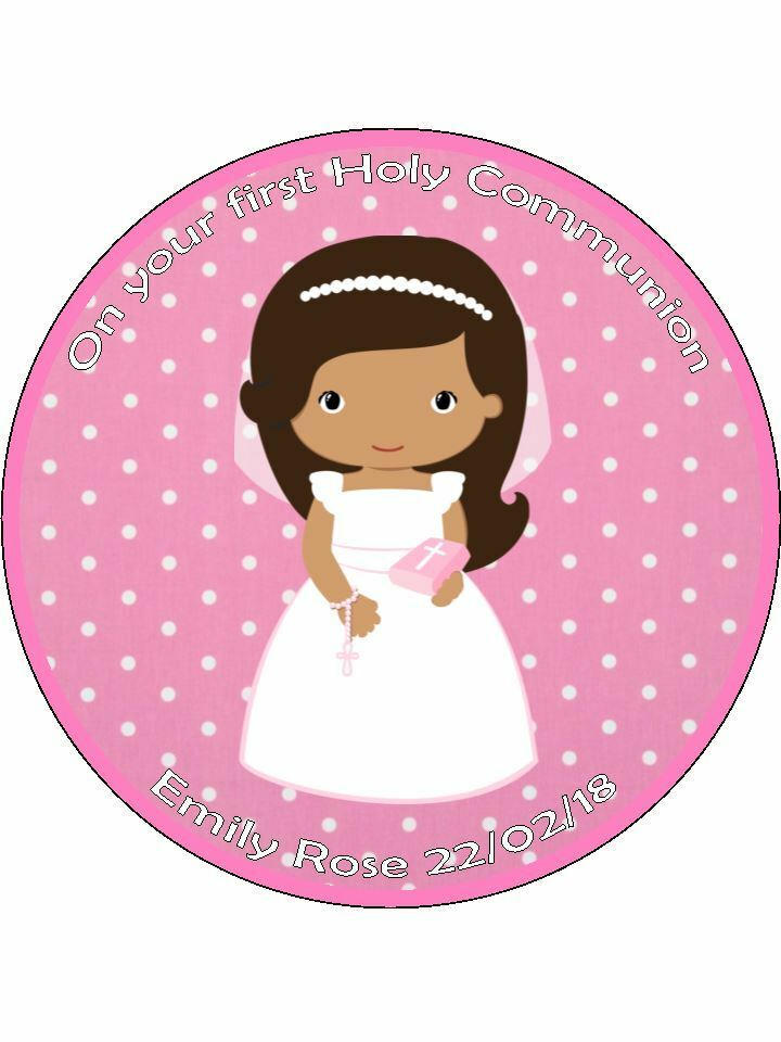 Holy Communion girl dress bible Personalised Edible Cake Topper Round Icing Sheet - The Cooks Cupboard Ltd
