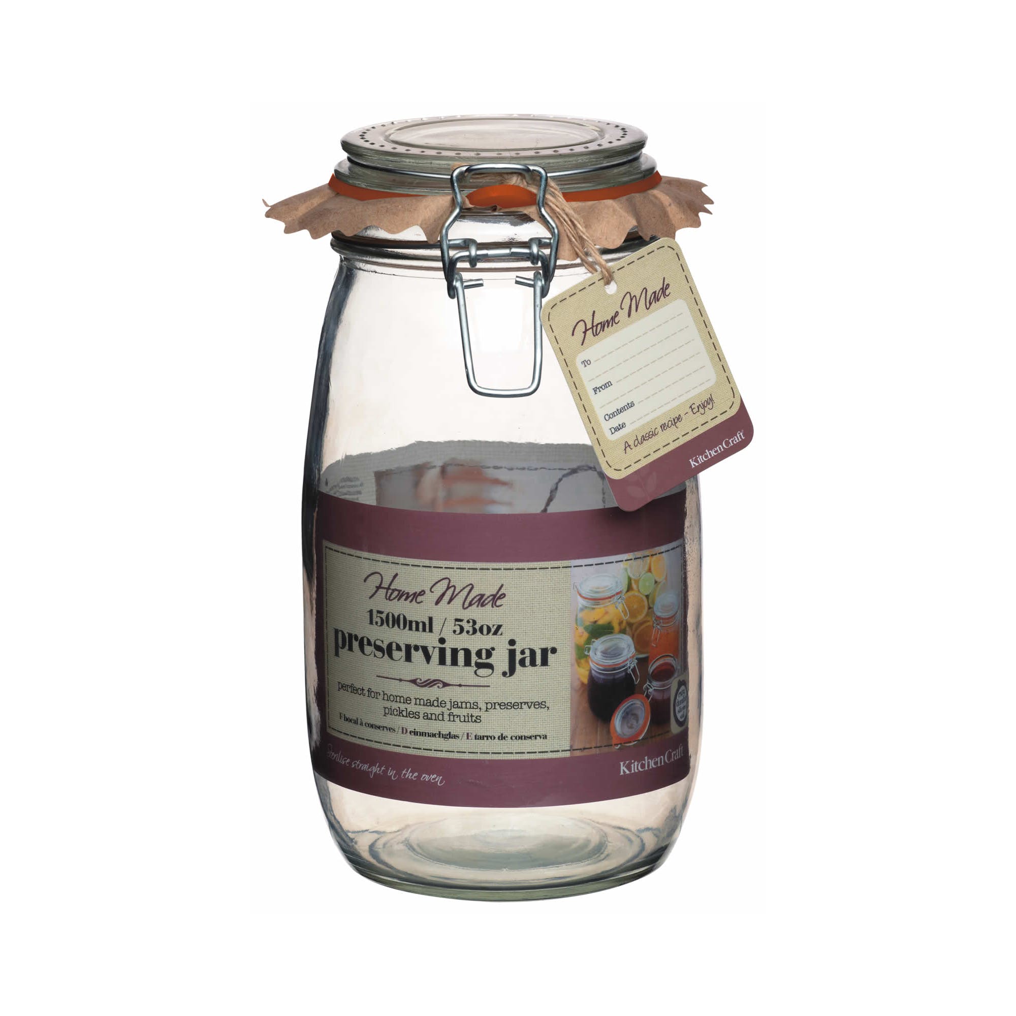 Home Made Glass 1.5 Litre Preserving Jar - The Cooks Cupboard Ltd