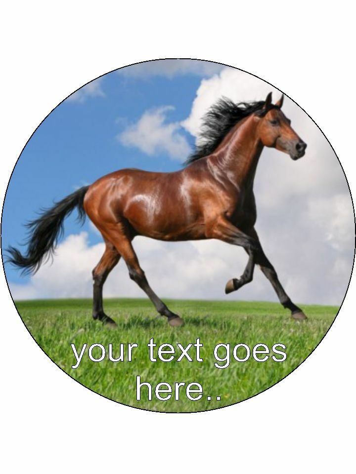 Horse Bay Galloping equine Personalised Edible Cake Topper Round Icing Sheet - The Cooks Cupboard Ltd