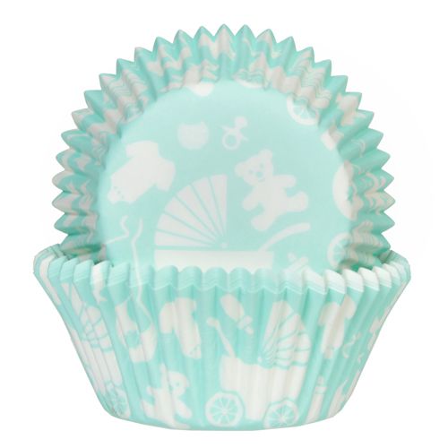 House of Marie Cupcake Baking Cases - Newborn Baby Theme Mint Green - The Cooks Cupboard Ltd