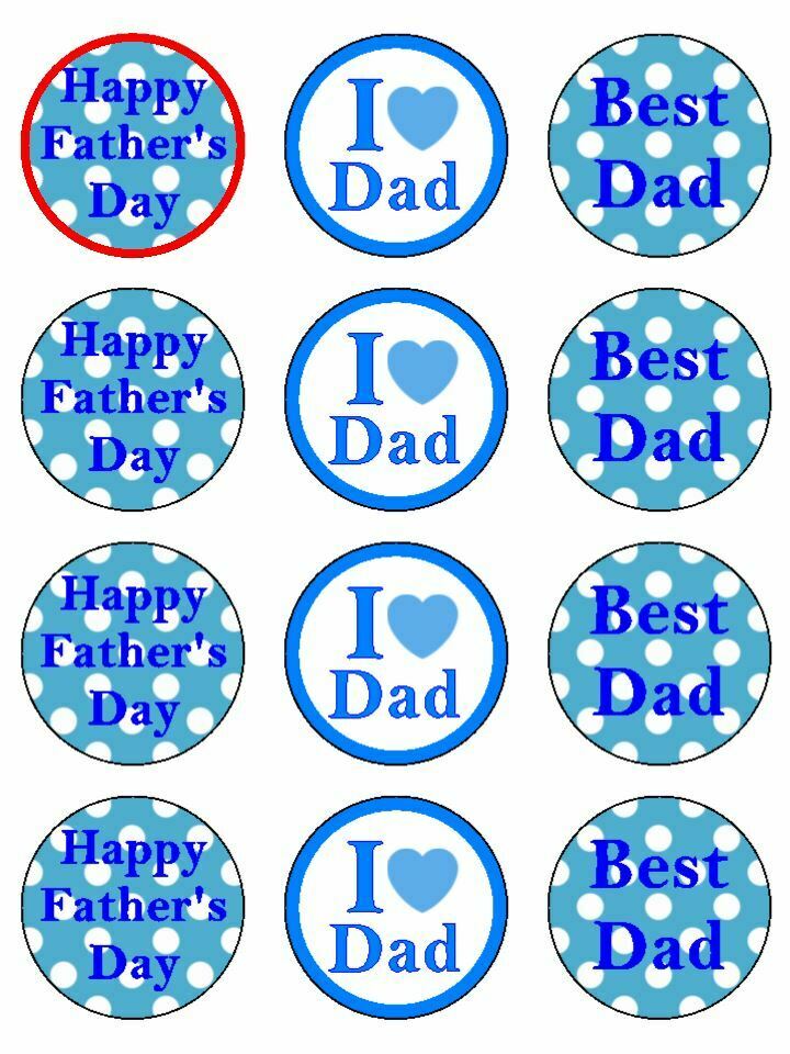 I Love Dad Best Dad Fathers Day Blue Edible Printed CupCake Toppers Icing Sheet of 12 Toppers - The Cooks Cupboard Ltd