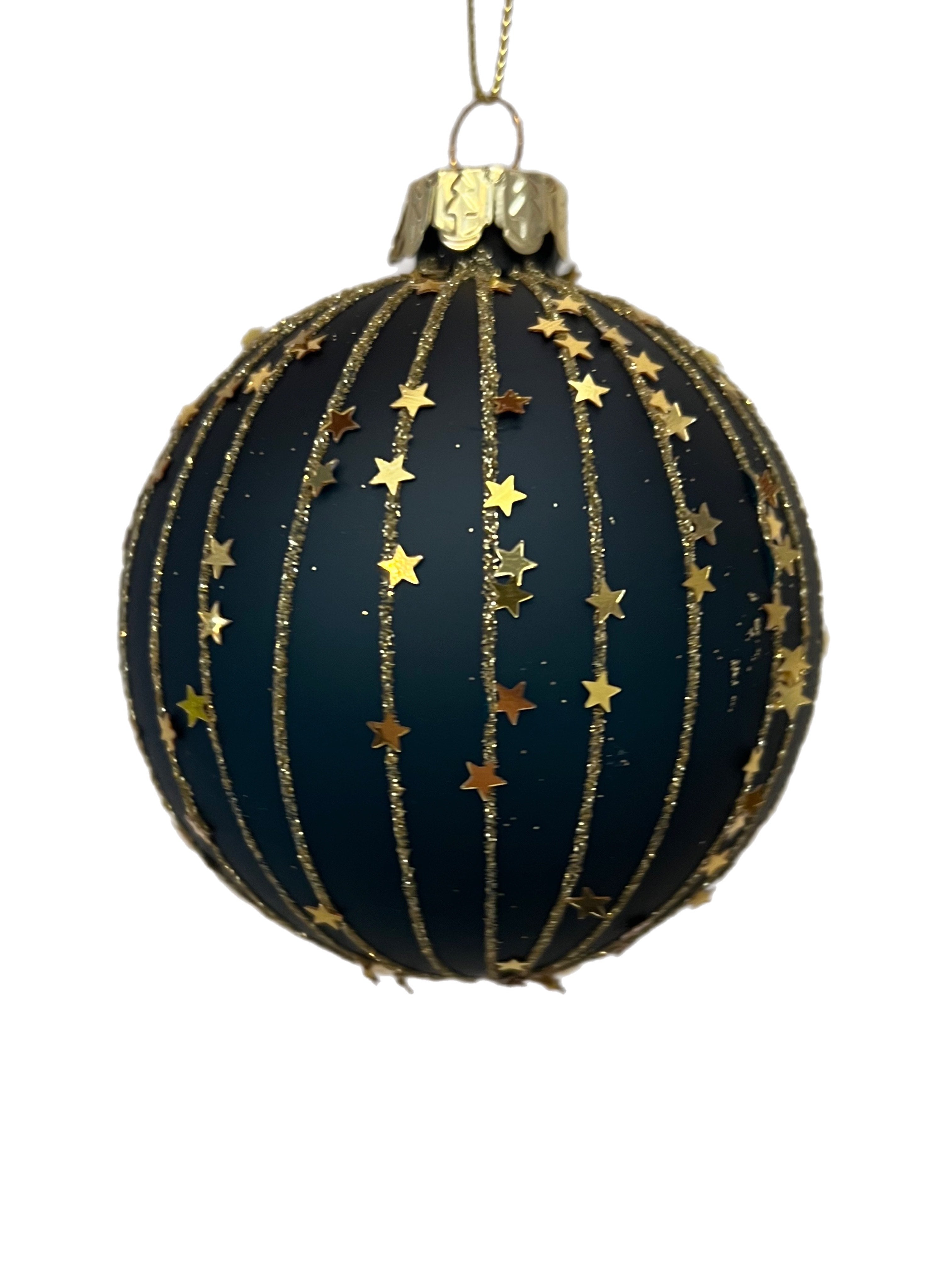 Dark Navy Glass Festive Bauble with Gold Star Detail Design by Heaven Sends 