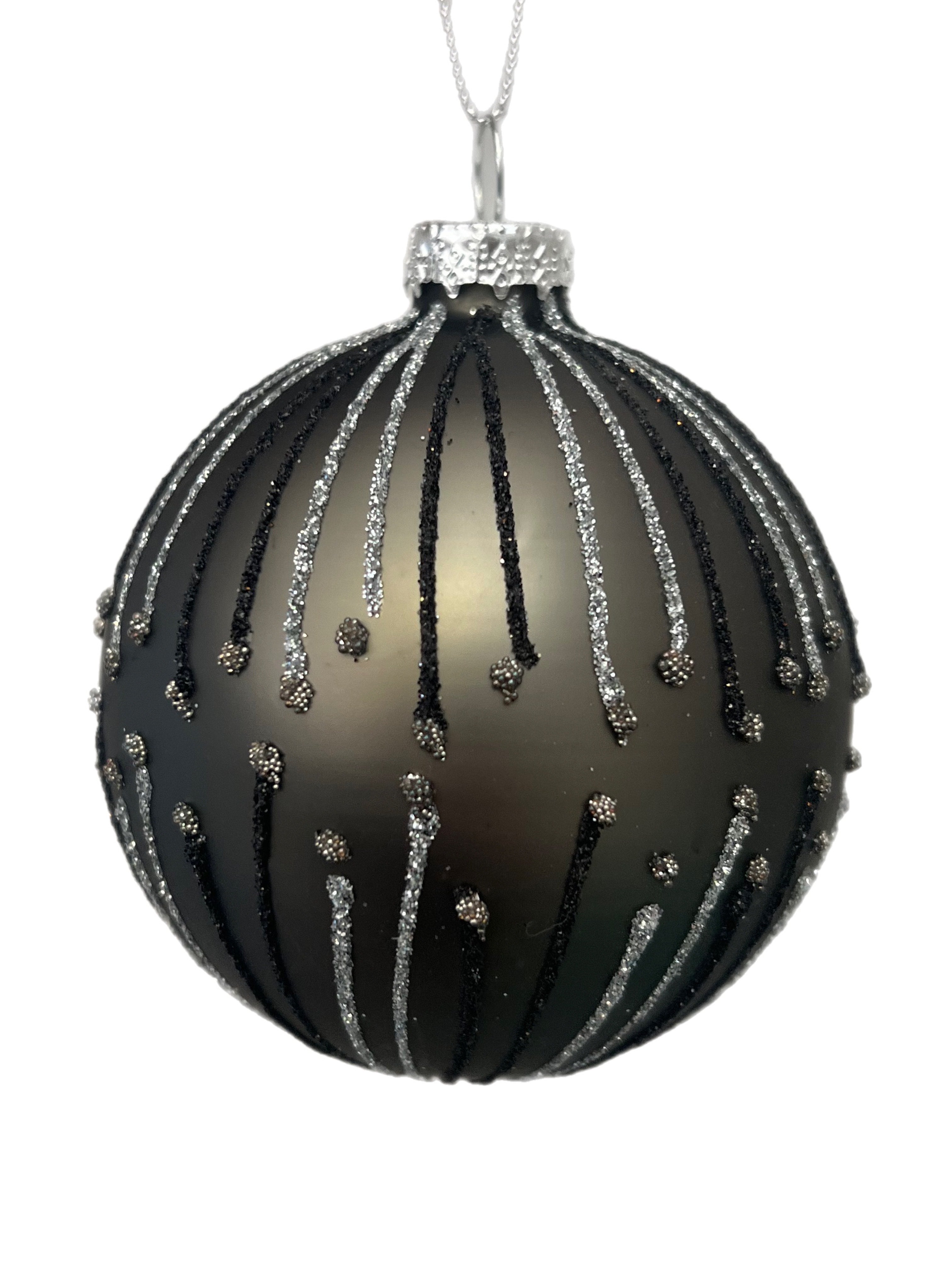Dark Grey Glass Festive Christmas Bauble with Glitter Details by Heaven Sends