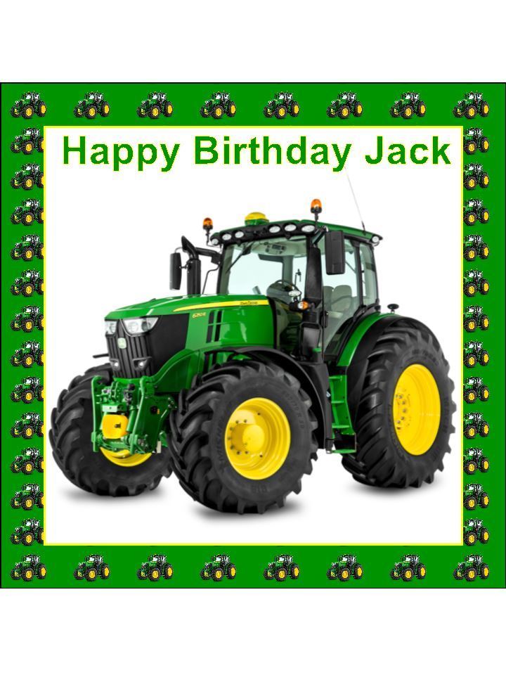 John Deere Green tractor Personalised Edible Cake Topper Square Icing Sheet - The Cooks Cupboard Ltd