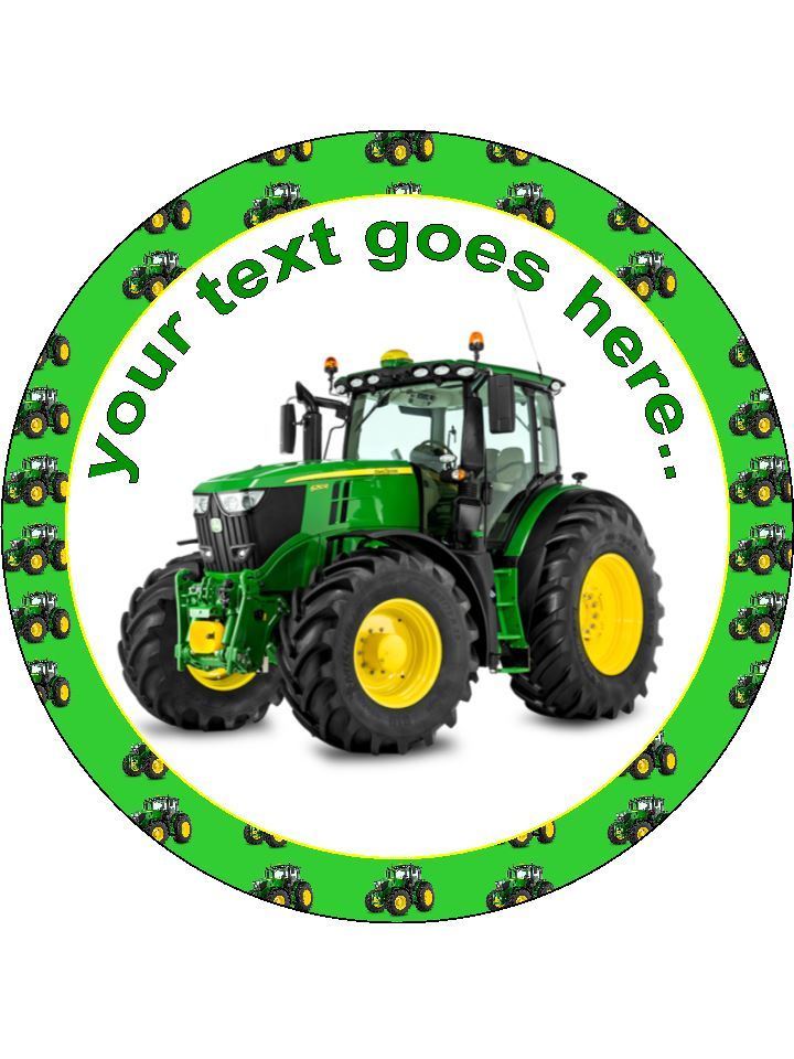 John Deere tractor green farming farm Personalised Edible Cake Topper Round Icing Sheet - The Cooks Cupboard Ltd