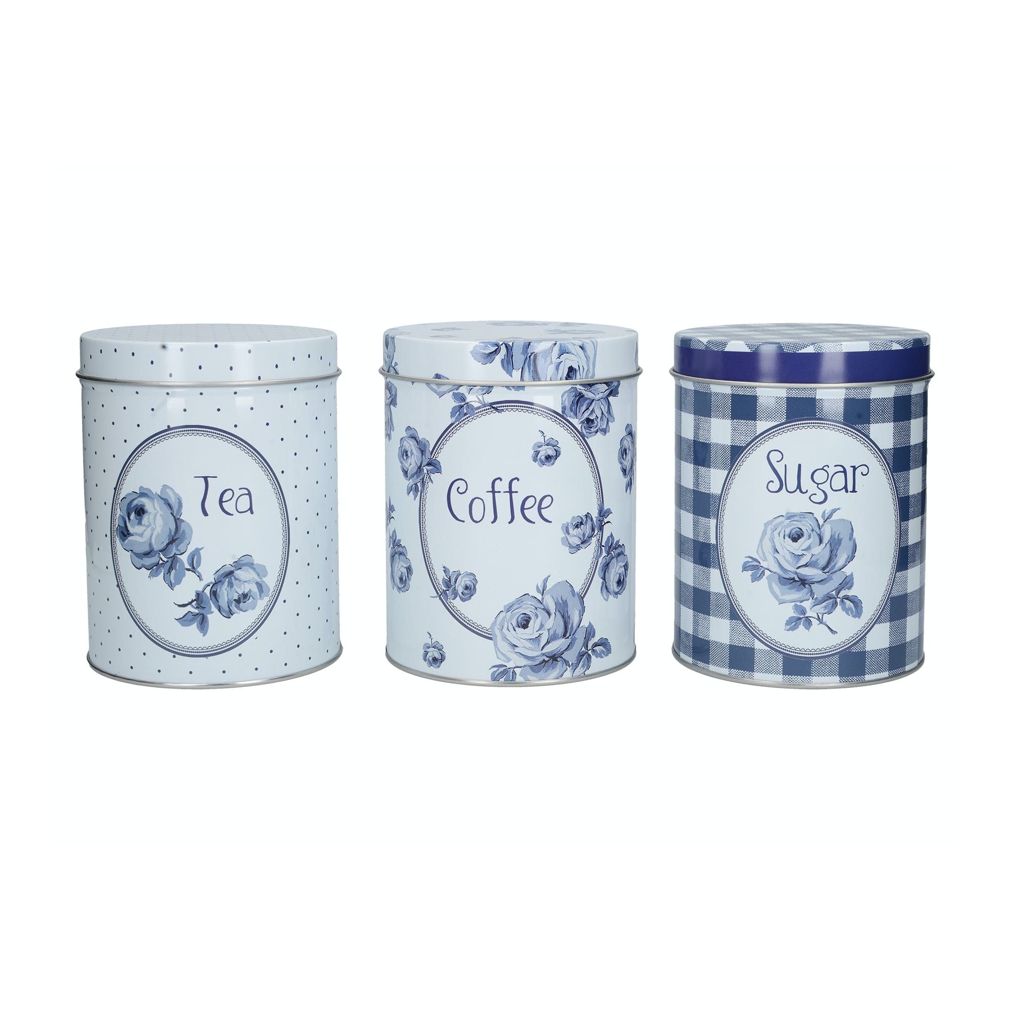 Katie Alice Vintage Indigo Tea, Coffee And Sugar Storage Tins - The Cooks Cupboard Ltd