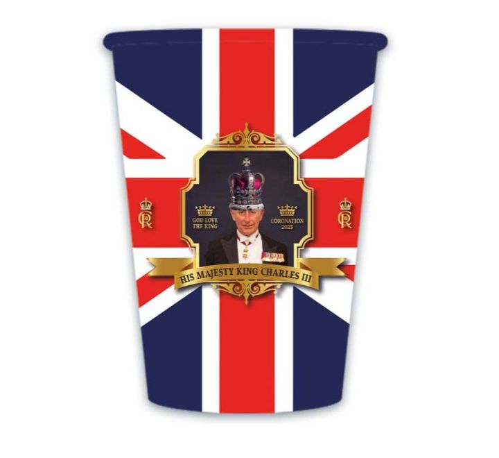 King's Coronation Union Jack Paper Cups - Pack of 8