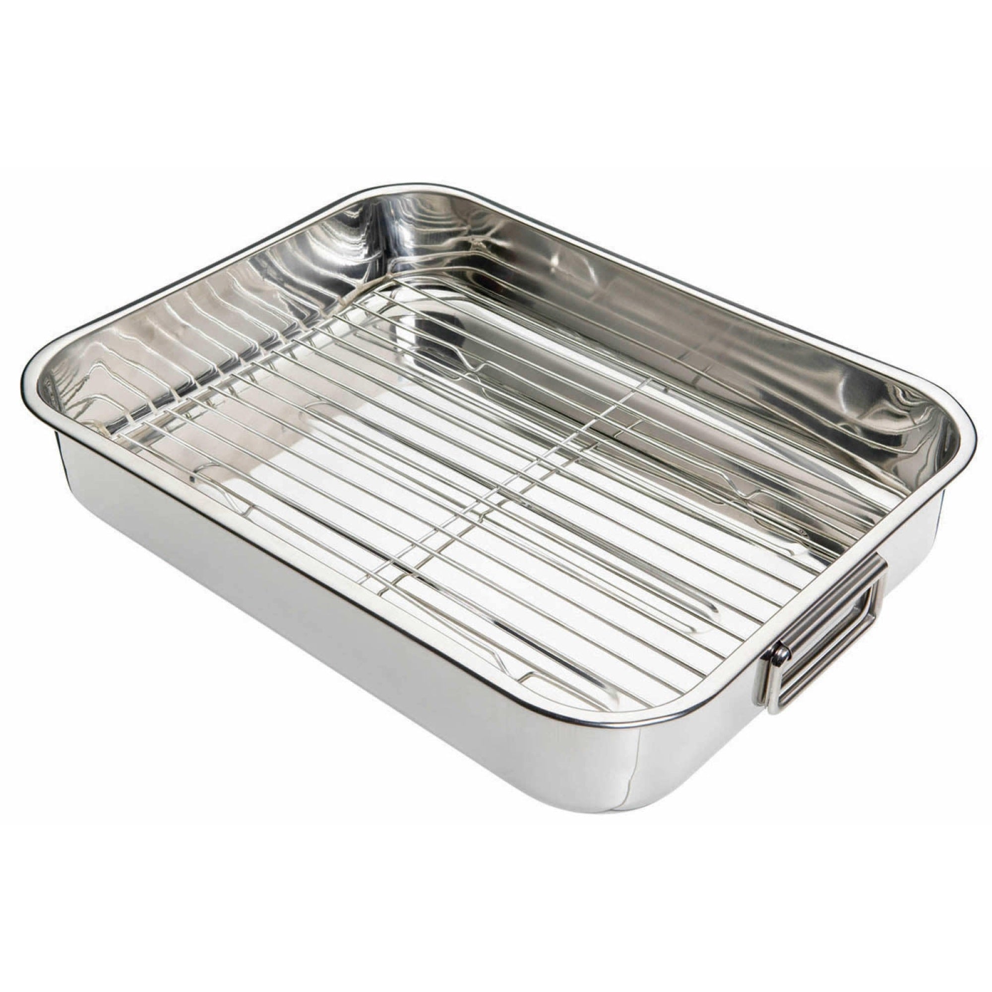 KitchenCraft Stainless Steel 43cm x 31cm Roasting Pan with Removable Rack - The Cooks Cupboard Ltd