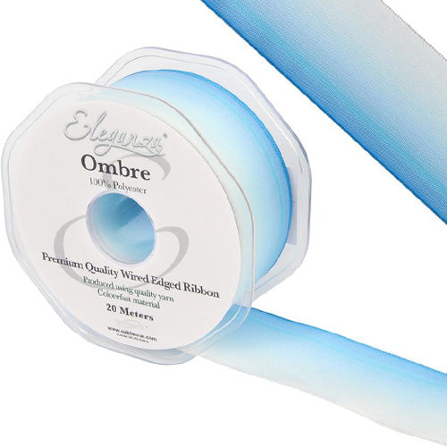 LIGHT BLUE OMBRE WIRED EDGE RIBBON - 38MM - The Cooks Cupboard Ltd