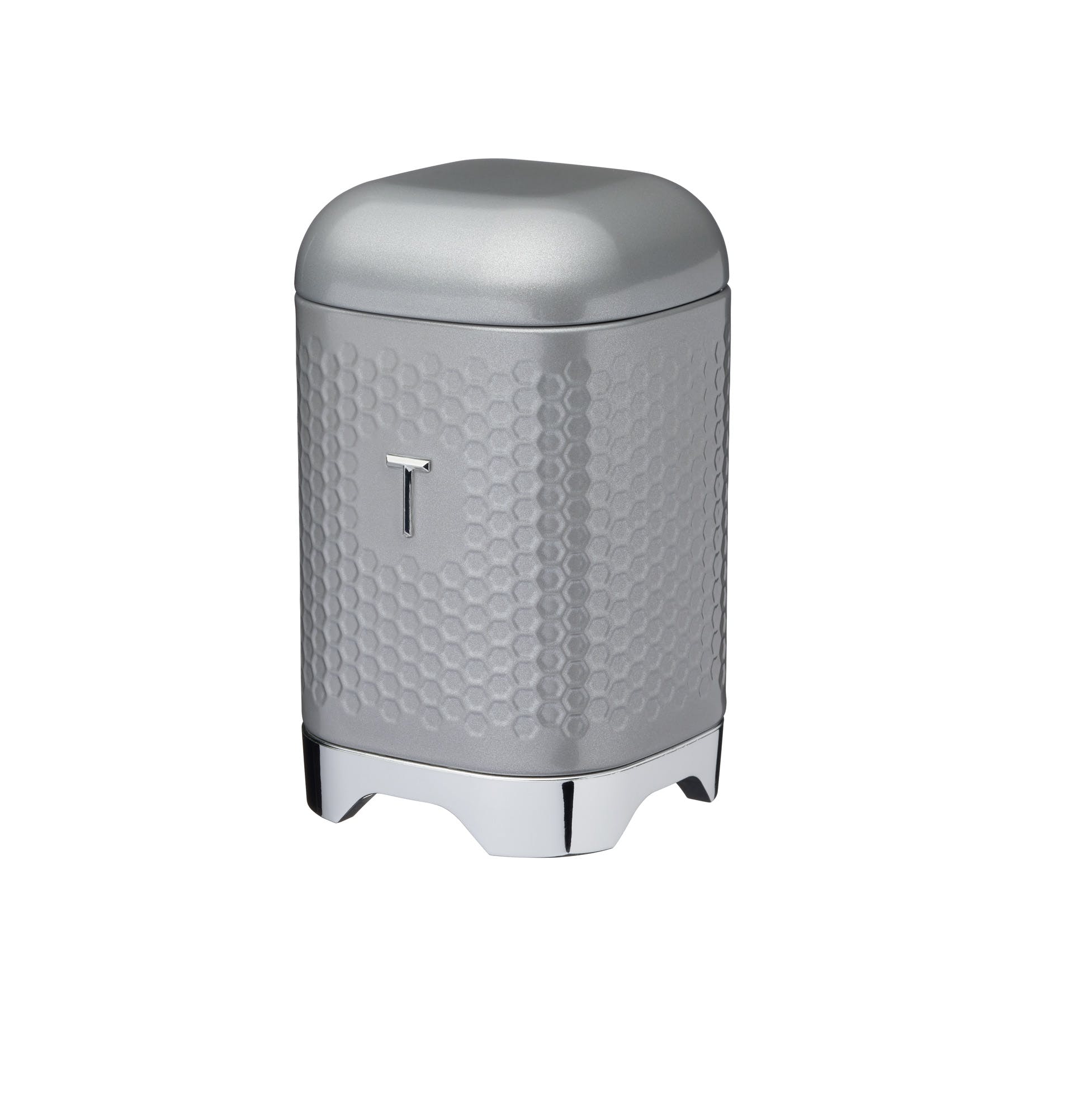 Lovello Retro Tea Canister with Geometric Textured Finish - Shadow Grey - The Cooks Cupboard Ltd