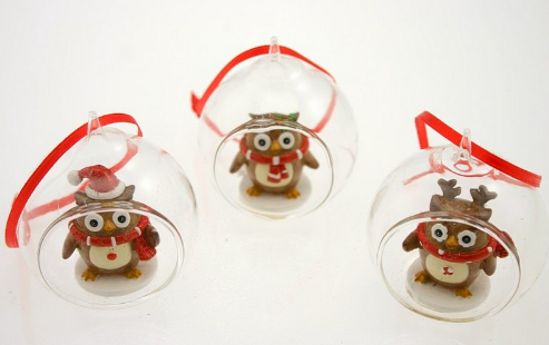 Little Owl Hanging Bauble Christmas Tree Decorations Hangers - The Cooks Cupboard Ltd