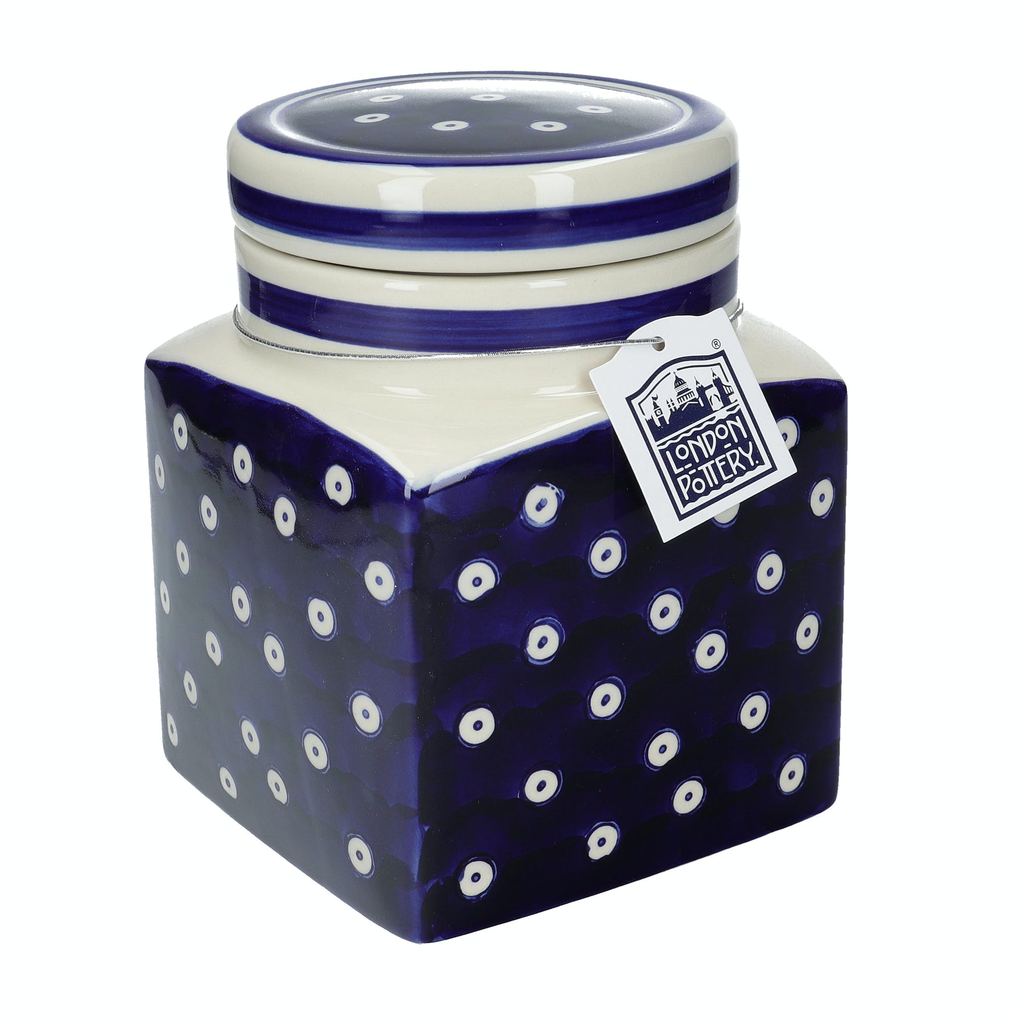 London Pottery Ceramic Storage Canister Blue and White Circle Design - Kate's Cupboard
