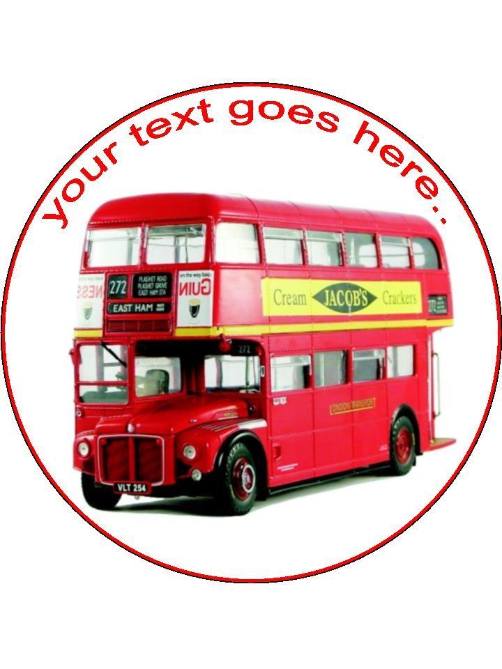 London Red Bus Double Decker Personalised Edible Cake Topper Round Icing Sheet - The Cooks Cupboard Ltd