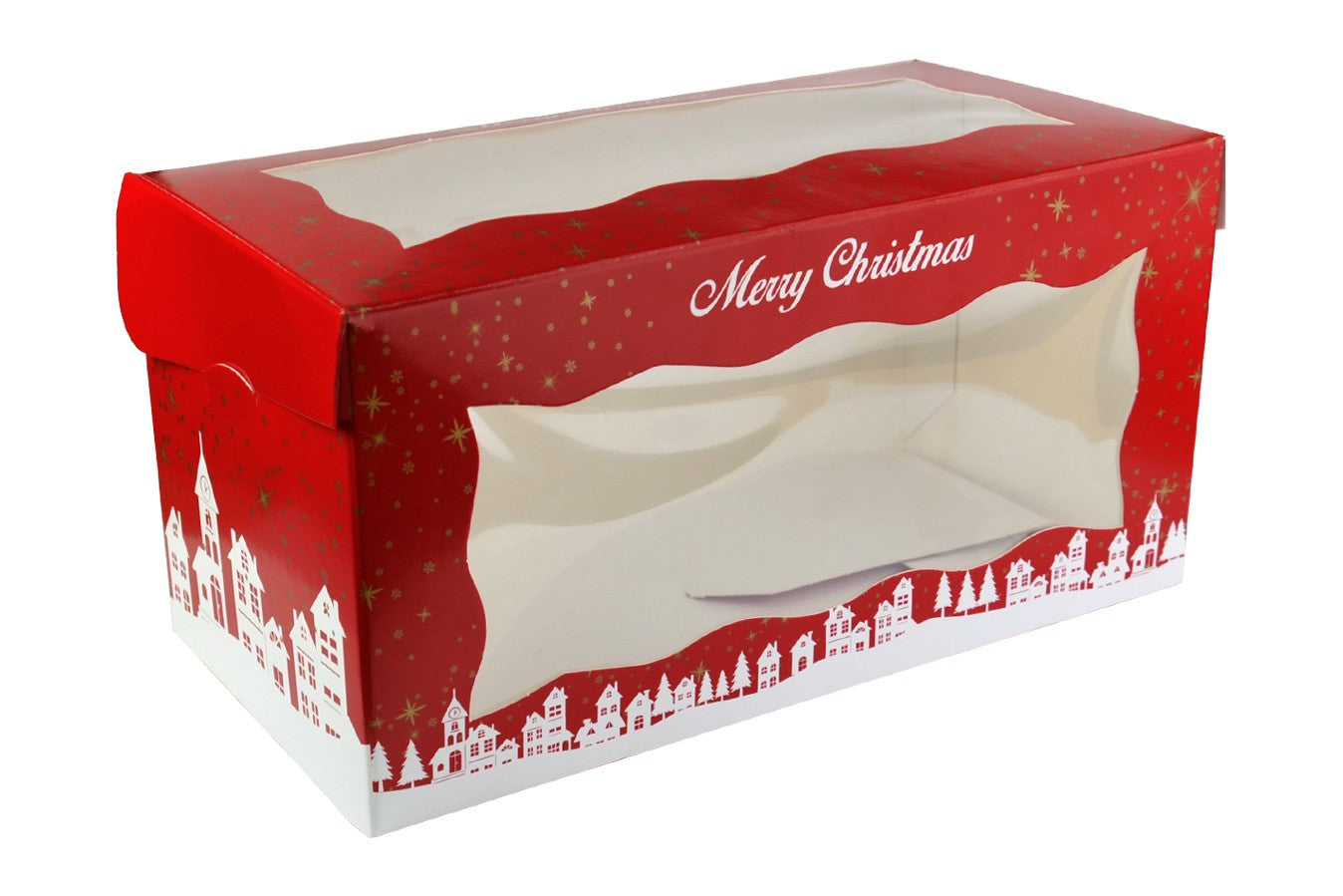 Merry Christmas Red Yule Log Cake Box - 4 x 8 - The Cooks Cupboard Ltd
