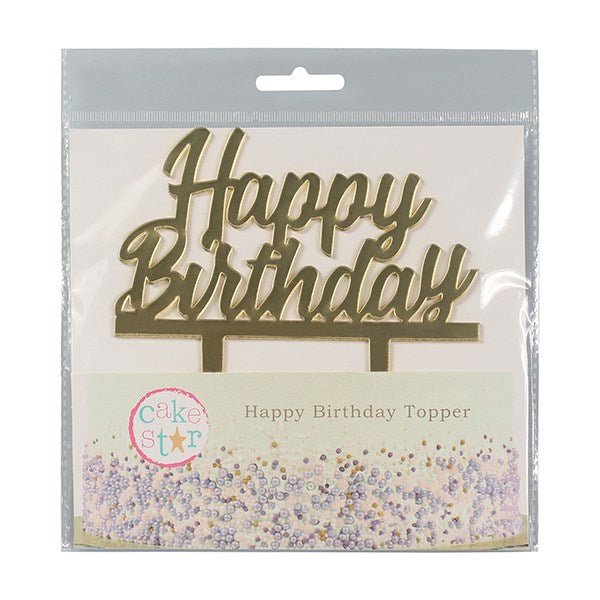 Mirrored Gold Happy Birthday Cake Topper Motto Pic - The Cooks Cupboard Ltd