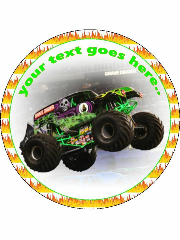Monster Truck flames Personalised Edible Cake Topper Round Icing Sheet - The Cooks Cupboard Ltd