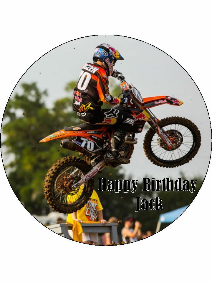 Motocross Racing dirt Bikes Personalised Edible Cake Topper Round Icing Sheet - The Cooks Cupboard Ltd