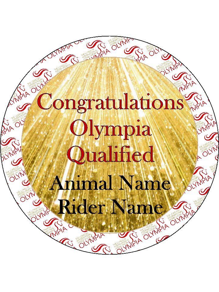 OLYMPIA Horse show Qualifier Personalised Edible Cake Topper Round Icing Sheet - The Cooks Cupboard Ltd